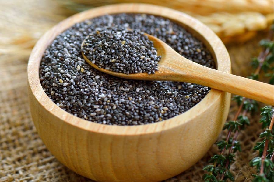 chia seeds in a wooden bowl